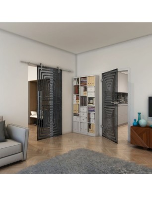 Ganzglastür - Fineprint Model 014 Schwarz auf Grauglas