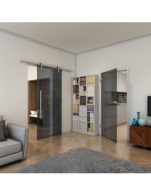 Ganzglastür - Fineprint Model 018 Schwarz auf Grauglas