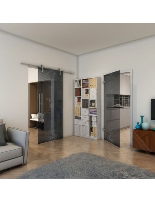 Ganzglastür - Fineprint Model 024 Schwarz auf Grauglas