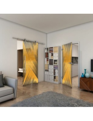 Ganzglastür - Fineprint Model 026 Gold auf Grauglas