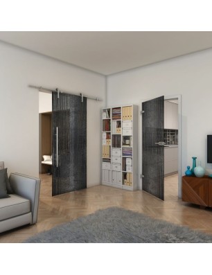 Ganzglastür - Fineprint Model 032 Schwarz auf Grauglas