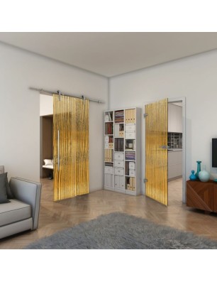 Ganzglastür - Fineprint Model 032 Gold auf Grauglas