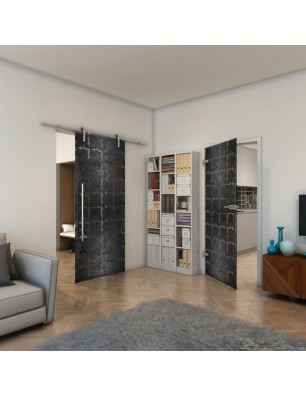 Ganzglastür - Fineprint Model 033 Schwarz auf Grauglas