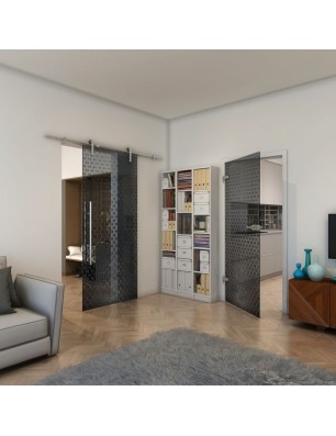 Ganzglastür - Fineprint Model 038 Schwarz auf Grauglas