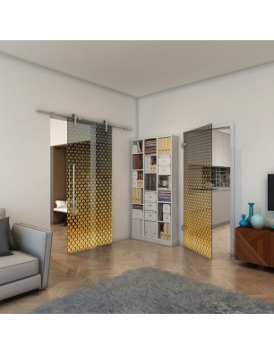 Ganzglastür - Fineprint Model 038 Gold auf Grauglas