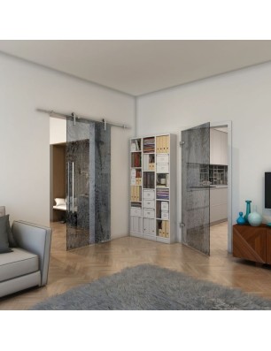 Ganzglastür - Fineprint Model 045 Weiss auf Grauglas