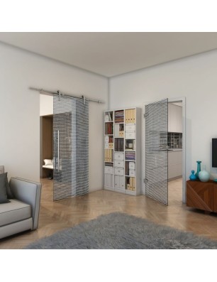 Ganzglastür - Fineprint Model 046 Weiss auf Grauglas