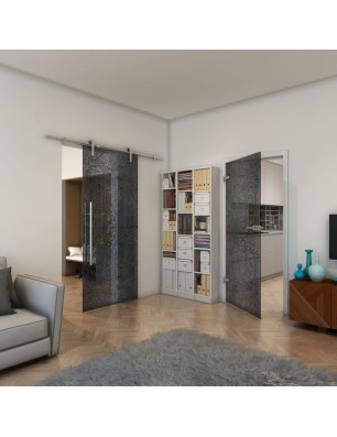 Ganzglastür - Fineprint Model 051 Schwarz auf Grauglas