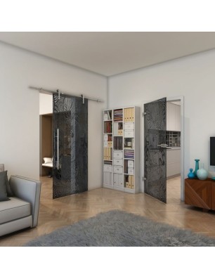 Ganzglastür - Fineprint Model 056 Schwarz auf Grauglas