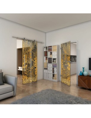 Ganzglastür - Fineprint Model 056 Gold auf Grauglas