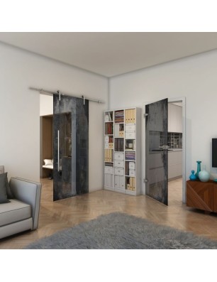 Ganzglastür - Fineprint Model 061 Schwarz auf Grauglas