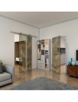 Ganzglastür - Fineprint Model 062 Gold auf Grauglas