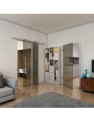 Ganzglastür - Fineprint Model 063 Gold auf Grauglas