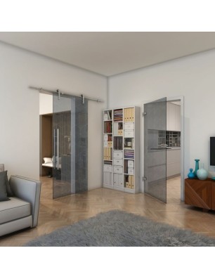 Ganzglastür - Fineprint Model 063 Weiss auf Grauglas