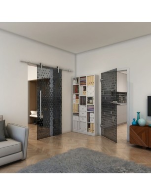 Ganzglastür - Fineprint Model 072 Schwarz auf Grauglas