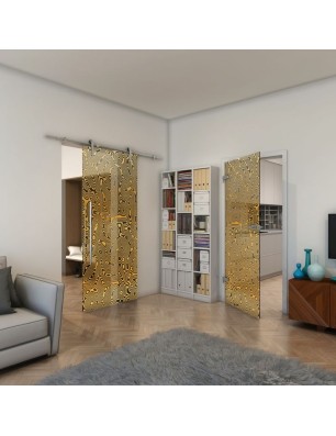 Ganzglastür - Fineprint Model 076 Gold auf Grauglas