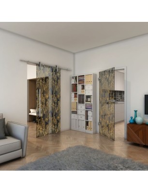 Ganzglastür - Fineprint Model 077 Gold auf Grauglas