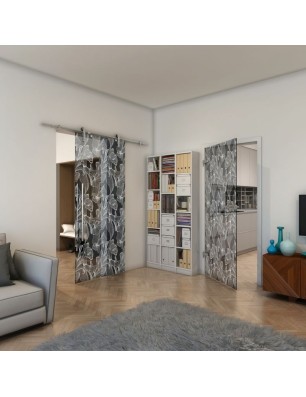 Ganzglastür - Fineprint Model 077 Weiss auf Grauglas