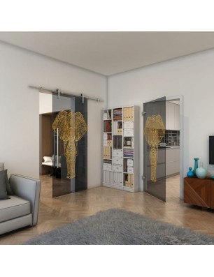 Ganzglastür - Fineprint Model 078 Gold auf Grauglas