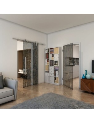 Ganzglastür - Fineprint Model 079 Gold auf Grauglas