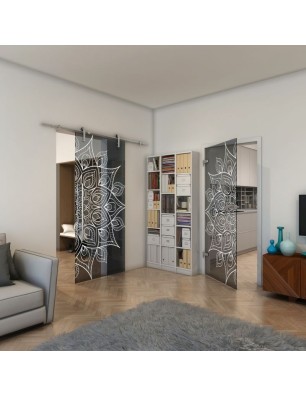 Ganzglastür - Fineprint Model 088 Weiss auf Grauglas