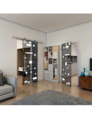 Ganzglastür - Fineprint Model 092 Weiss auf Grauglas