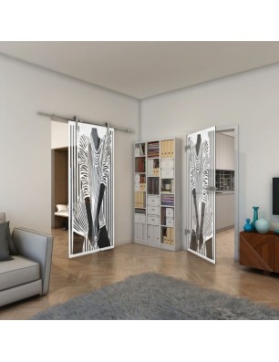 Ganzglastür - Fineprint Model 097 Weiss auf Grauglas