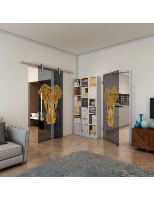 Ganzglastür - Fineprint Model 098 Gold auf Grauglas