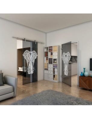 Ganzglastür - Fineprint Model 098 Weiss auf Grauglas