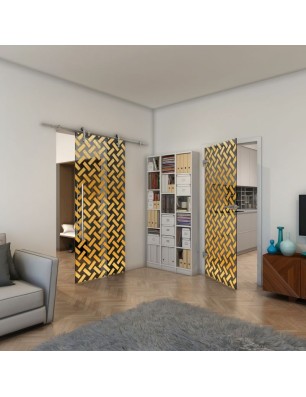 Ganzglastür - Fineprint Model 102 Gold auf Grauglas