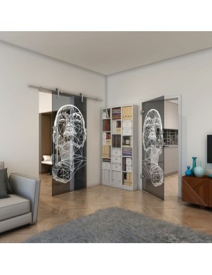 Ganzglastür - Fineprint Model 103 Weiss auf Grauglas