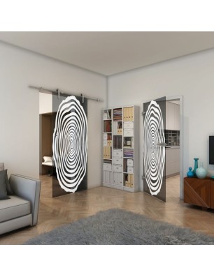 Ganzglastür - Fineprint Model 109 Weiss auf Grauglas