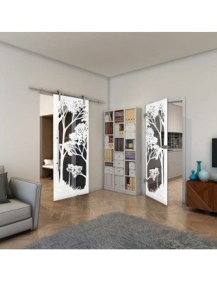 Ganzglastür - Fineprint Model 110 Weiss auf Grauglas