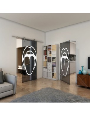 Ganzglastür - Fineprint Model 111 Weiss auf Grauglas