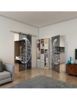 Ganzglastür - Fineprint Model 113 Weiss auf Grauglas