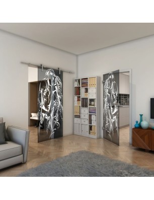 Ganzglastür - Fineprint Model 116 Weiss auf Grauglas