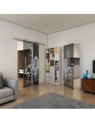 Ganzglastür - Fineprint Model 117 Weiss auf Grauglas