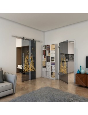 Ganzglastür - Fineprint Model 119 Gold auf Grauglas