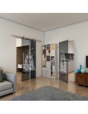 Ganzglastür - Fineprint Model 119 Weiss auf Grauglas