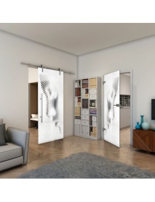 Ganzglastür - Fineprint Model 120 Weiss auf Grauglas