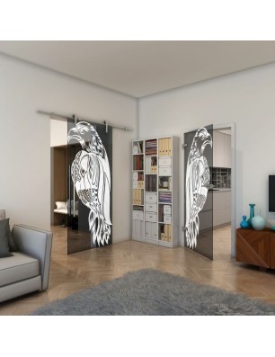 Ganzglastür - Fineprint Model 122 Weiss auf Grauglas