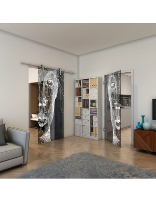 Ganzglastür - Fineprint Model 123 Weiss auf Grauglas