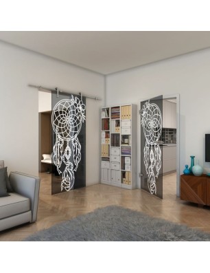 Ganzglastür - Fineprint Model 125 Weiss auf Grauglas