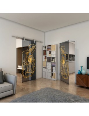 Ganzglastür - Fineprint Model 126 Gold auf Grauglas