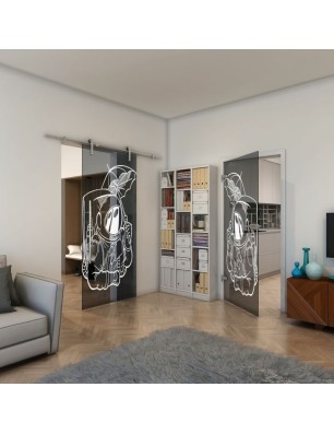 Ganzglastür - Fineprint Model 126 Weiss auf Grauglas