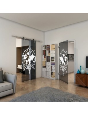 Ganzglastür - Fineprint Model 127 Weiss auf Grauglas