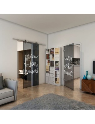 Ganzglastür - Fineprint Model 128 Weiss auf Grauglas