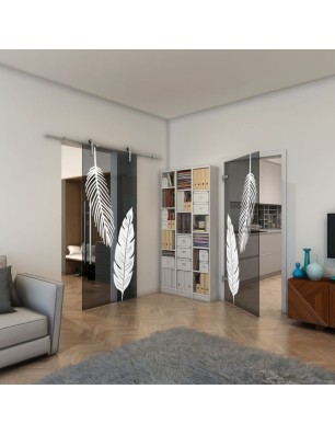 Ganzglastür - Fineprint Model 129 Weiss auf Grauglas