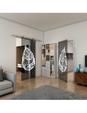 Ganzglastür - Fineprint Model 130 Weiss auf Grauglas