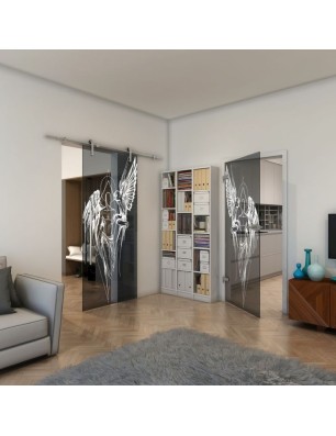 Ganzglastür - Fineprint Model 131 Weiss auf Grauglas